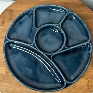Vintage Mid Century Modern Gien France Divided Plate Blue 9" Made in France